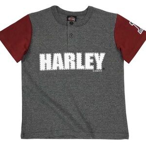 Harley-Davidson® Little Boys' H-D Short Sleeve Knit Henley Shirt - Gray & Maroon